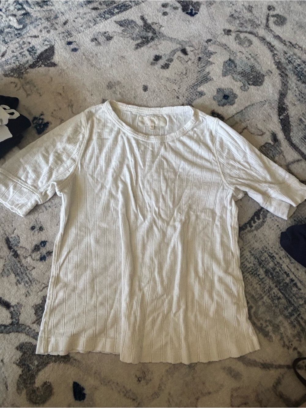 THE GREAT. Women's Short Sleeve Pointelle Sleep Top in Off-White